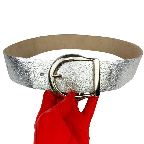 Stamped vintage contour wide leather saddle cinch buckle statement belt - S/M - Picture 2 of 12